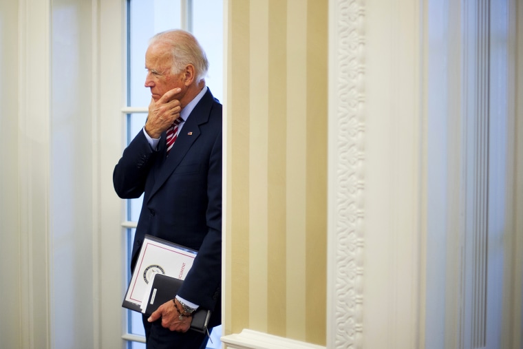 In this May 26, 2015 file photo, Vice President Joe Biden listens to remarks to the media during a meeting between President Barack Obama and NATO Secretary General Jens Stoltenberg in the Oval Office of the White House in Washington, D.C. (Photo by Pablo