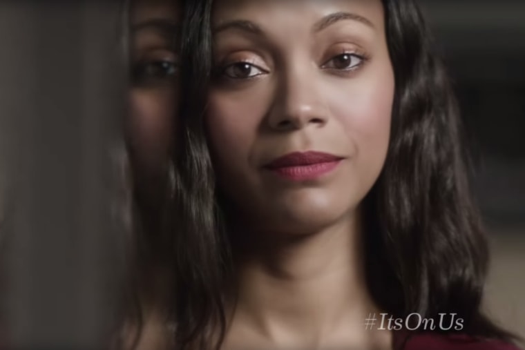 Zoe Saldana and others are featured in the video \"It's On Us\" released by the White House. (Photo by It's On Us/YouTube)