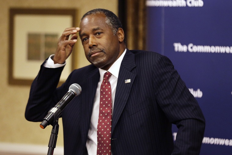 Republican presidential candidate retired neurosurgeon Ben Carson answers questions at the Commonwealth Club public affairs forum Tuesday, Sept. 8, 2015, in San Francisco. (Photo by Eric Risberg/AP)