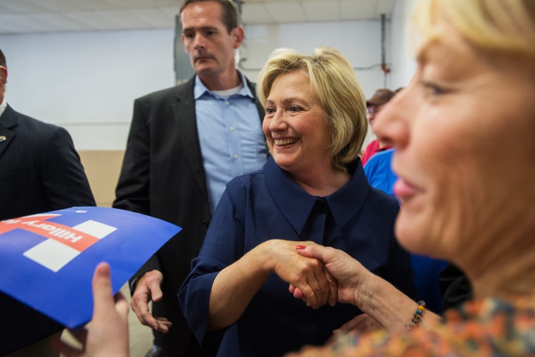Democratic Presidential hopeful Hillary Clinton takes time to meet supporters and take photos at the Annual Hawkeye Labor Council AFL-CIO Labor Day picnic on September 7, 2015 at Hawkeye Downs in Cedar Rapids, Iowa. (Photo by David Greedy/Getty)
