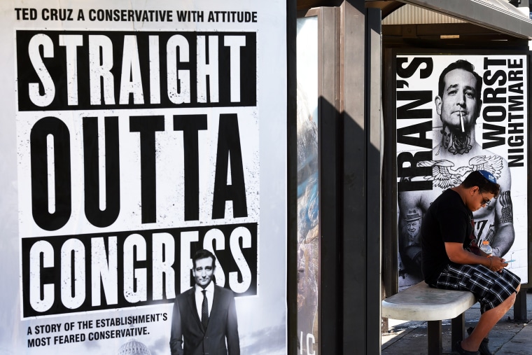 Posters supporting politician Ted Cruz are displayed in Los Angeles, California on July 26, 2015. (Photo by Mark Ralston/AFP/Getty)