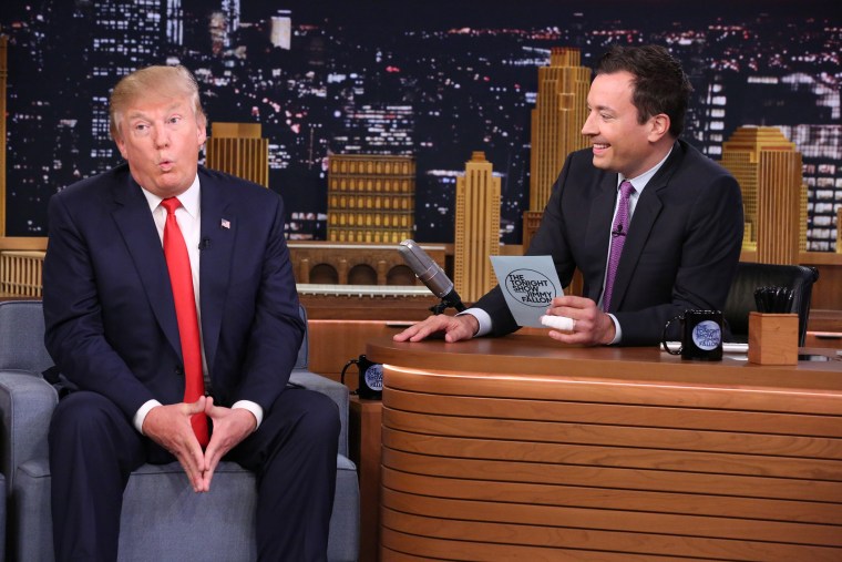 Donald Trump during an interview with host Jimmy Fallon on The Tonight Show, Sept. 11, 2015. (Photo by Douglas Gorenstein/NBC)