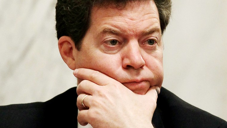 Sen. Sam Brownback, listens during a Senate Energy and Natural Resources Committee hearing on Capitol Hill on May 18, 2010 in Washington, DC. (Photo by Mark Wilson/Getty)