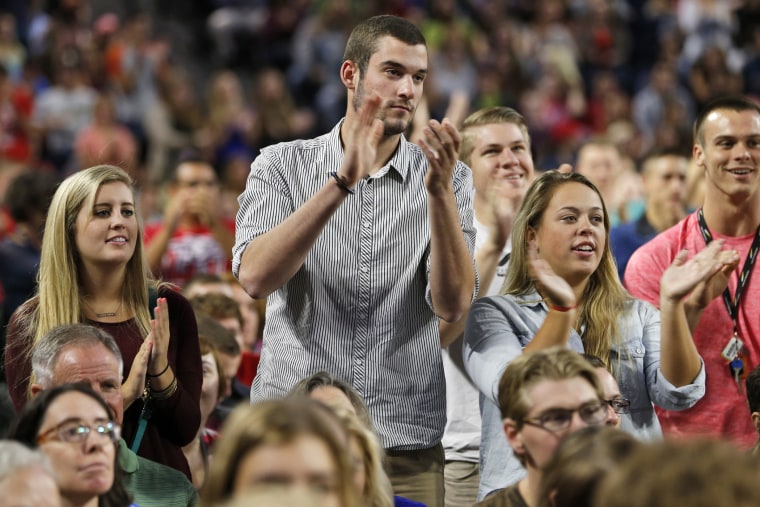 Liberty students applaud during a speech by Democratic presidential candidate, Sen. Bernie Sanders, I-Vt. at Liberty University in Lynchburg, Va., Monday, Sept. 14, 2015. (Photo by Steve Helber/AP)