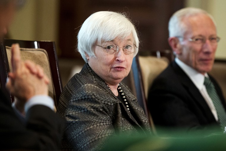 Federal Reserve Chair Janet Yellen meets with Vice Chairman Stanley Fischer and the board of governors of the Federal Reserve System in Washington, DC., on July 20, 2015. (Photo by Manuel Balce Ceneta/AP)