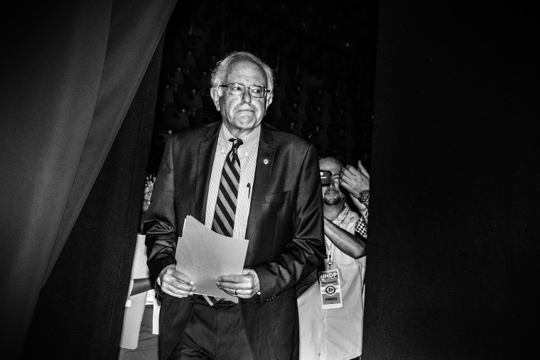 Democratic Presidential candidate Senator Bernie Sanders (I-VT) waits to take the stage during the New Hampshire Democratic Party State Convention on Sept. 19, 2015 in Manchester, N.H. (Photo by Mark Peterson/Redux for MSNBC)