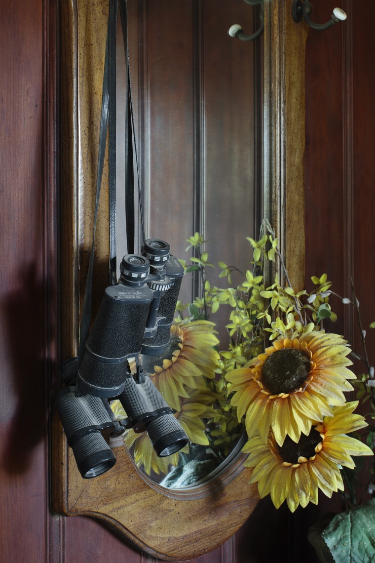 Binoculars used for spotting immigrants hang in Pamela Taylor's living room in Brownsville, Texas. (Photo by Bryan Schutmaat for MSNBC)