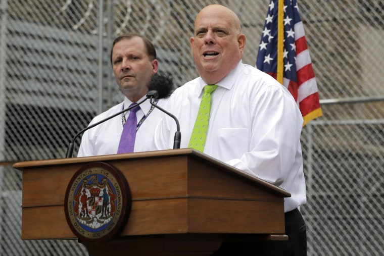 Maryland Gov. Larry Hogan speaks at Baltimore City Detention Center, July 30, 2015, in Baltimore. (Photo by Patrick Semansky/AP)