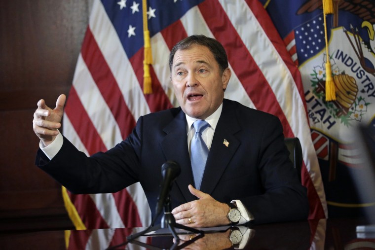 In this Thursday, Feb. 5, 2015 file photo, Utah Gov. Gary Herbert speaks during a news conference at the Utah State Capitol, in Salt Lake City. (Photo by Rick Bowmer/AP)
