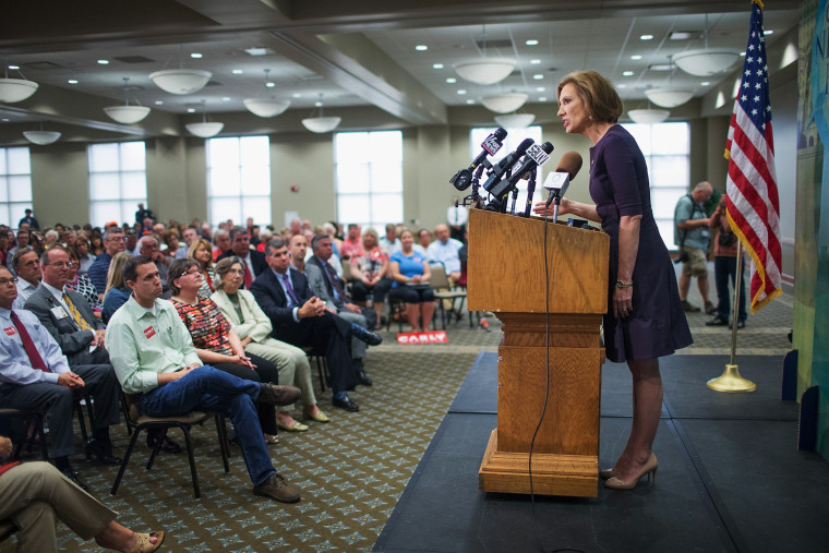 Republican presidential candidate Carly Fiorina addresses the Quad Cities New Ideas Forum at St. Ambrose University on Sept. 25, 2015 in Davenport, Iowa. (Photo by Scott Olson/Getty)