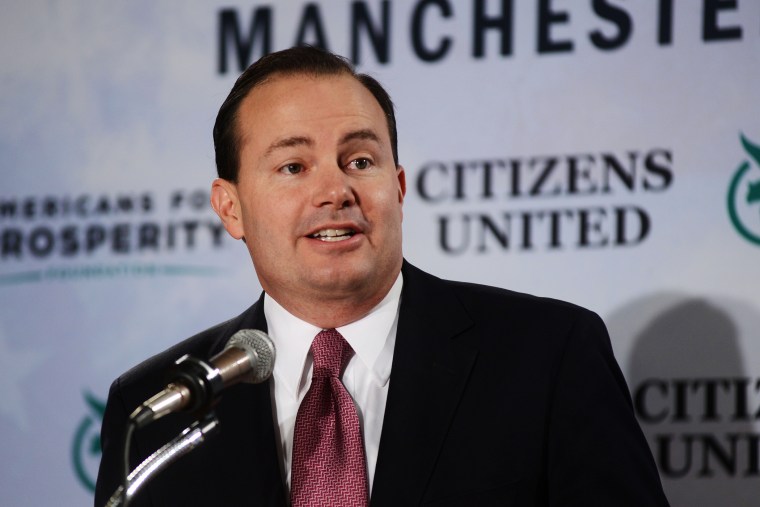U.S. Senator Mike Lee (R-UT) speaks at the Freedom Summit at The Executive Court Banquet Facility April 12, 2014 in Manchester, NH. (Photo by Darren McCollester/Getty)