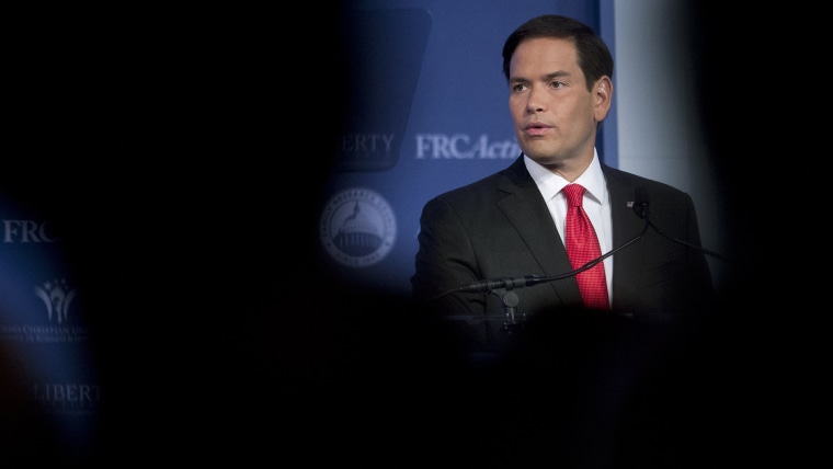 Republican presidential candidate Sen. Marco Rubio, R-Fla. speaks during the Values Voter Summit, held by the Family Research Council Action, Sep. 25, 2015, in Washington, DC. (Photo by Jose Luis Magana/AP)