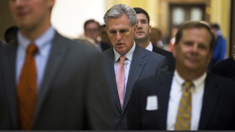 House Majority Leader Kevin McCarthy leaves the House Chamber after the House approved a stopgap spending bill to keep the federal government open, Sept. 30, 2015, on Capitol Hill in Washington. (Photo by Andrew Harnik/AP)