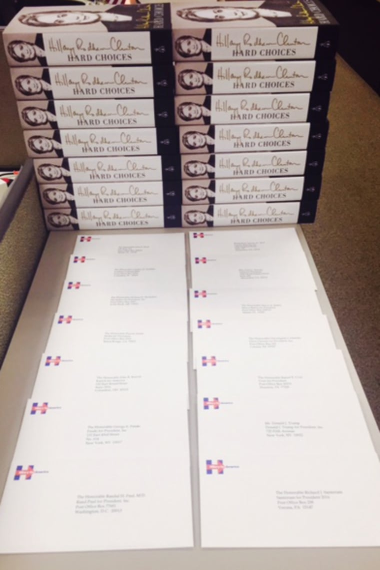 A stack of Hillary Clinton's book Hard Choices which were sent to GOP candidates. (Courtesy Clinton Campaign)