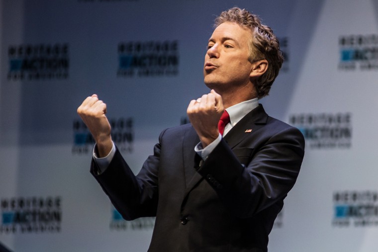U.S. Sen. Rand Paul (R-KY) gestures as he speaks to voters at the Heritage Action Presidential Candidate Forum Sept. 18, 2015 in Greenville, S.C. (Photo by Sean Rayford/Getty)