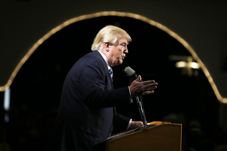 Republican presidential candidate Donald Trump speaks during a campaign stop at the Electric Park Ballroom, Oct. 7, 2015, in Waterloo, Iowa. (Photo by Charlie Neibergall/AP)