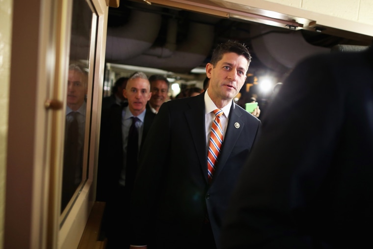 House Ways and Means Committee Chairman Paul Ryan (R-WI) heads for House Republican caucus meeting in the basement of the U.S. Capitol on Oct. 9, 2015 in Washington, D.C. (Photo by Chip Somodevilla/Getty)
