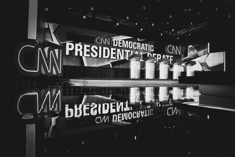 An empty debate room is seen before the start of the Democratic Presidential Debate at the Wynn Las Vegas resort and casino on Oct. 12, 2015 in Las Vegas, Nev. (Photo by Mark Peterson/Redux for MSNBC)