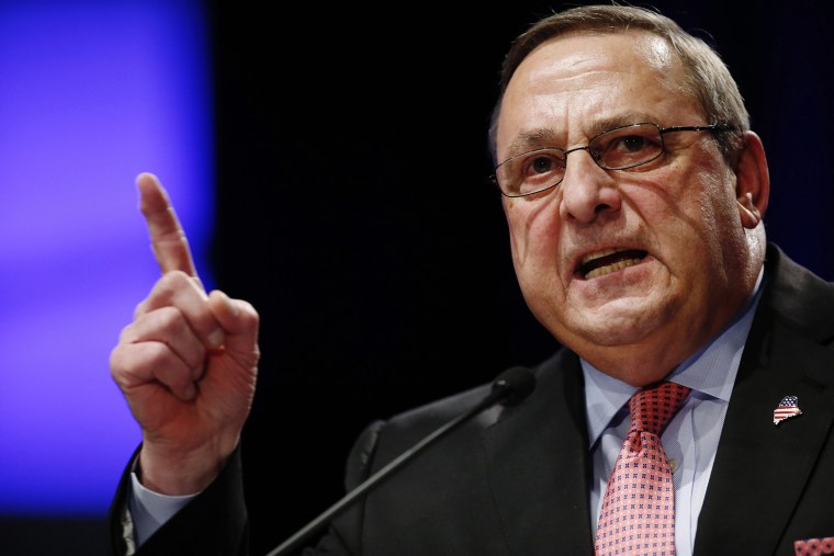 In this Jan. 7, 2015 file photo, Republican Gov. Paul LePage delivers his inauguration address in Augusta, Maine. (Photo by Robert F. Bukaty/AP)