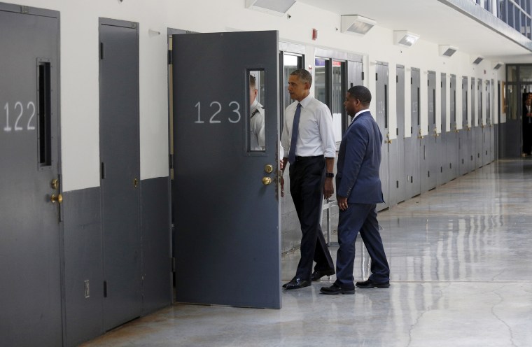 President Barack Obama is shown the inside of a cell as he visits the El Reno Federal Correctional Institution in El Reno, Okla., July 16, 2015. (Photo by Kevin Lamarque/Reuters)