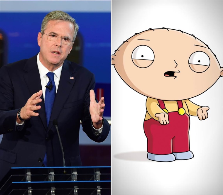 Jeb Bush and Stewie Griffin from television show \"Family Guy\" (Frederic J Brown/AP; FOX)