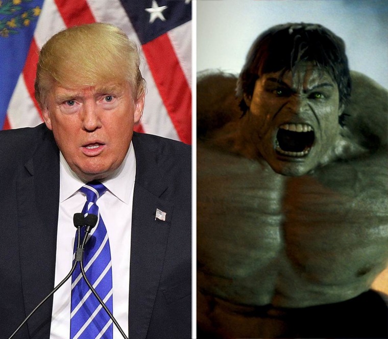 Donald Trump and \"The Incredible Hulk.\" (Isaac Brekken/Getty; Universal Studios)