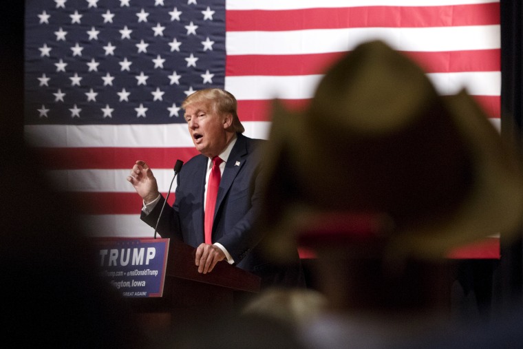 Republican presidential candidate Donald Trump speaks during a campaign rally at Burlington Memorial Auditorium in Burlington, Iowa, Oct. 21, 2015. (Photo by Scott Morgan/Reuters)