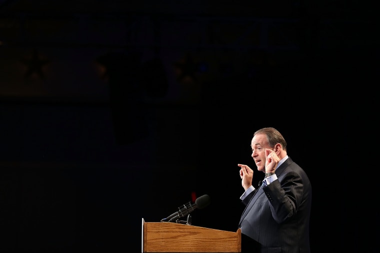 Former Arkansas Governor Mike Huckabee and Republican presidential candidate speaks during the Rick Scott's Economic Growth Summit held at the Disney's Yacht and Beach Club Convention Center on June 2, 2015 in Orlando, Fla. (Photo by Joe Raedle/Getty)