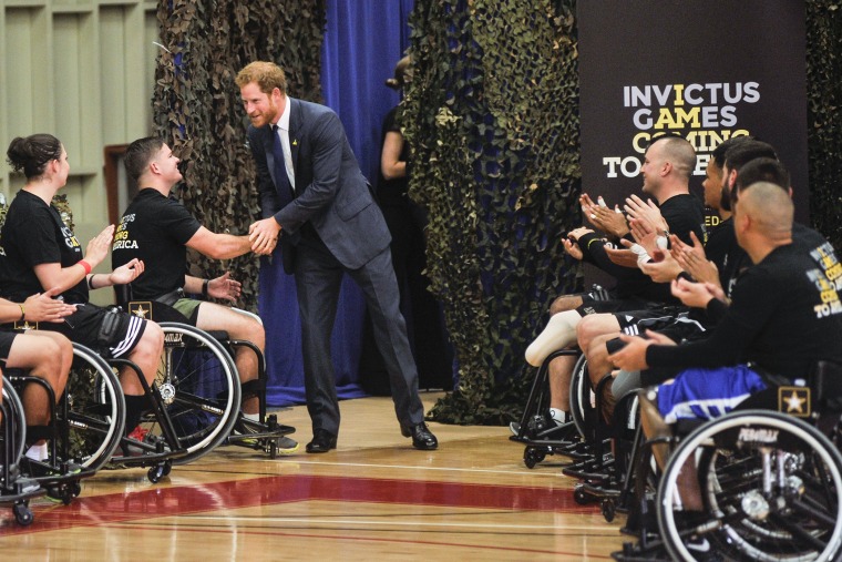 Prince Harry greets participants as he enters the Joining Forces Invictus Games 2016 Event at the Wells Fields House on Oct. 28, 2015 in Fort Belvoir, Va. (Photo by Kris Connor/Getty)