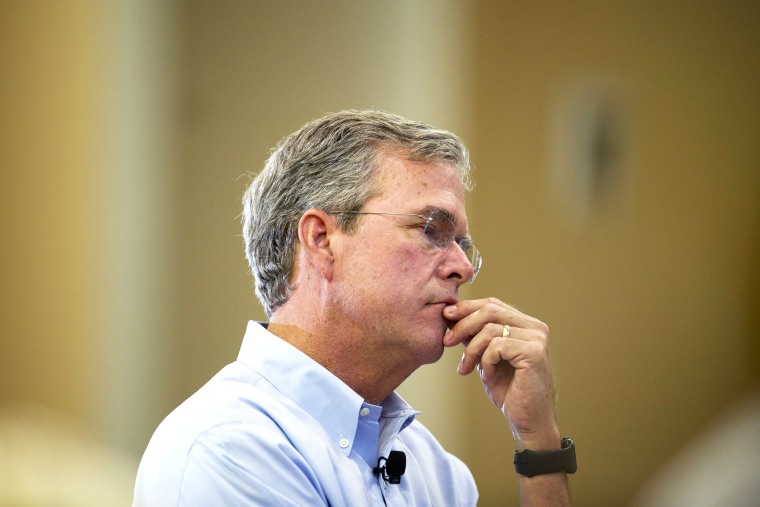 Republican presidential candidate Jeb Bush participates in a town hall at Turbocam International in Barrington, N.H., on Aug. 7, 2015. (Photo by Gretchen Ertl/Reuters)