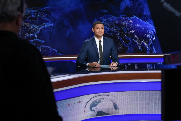 Trevor Noah on set during a taping of \"The Daily Show with Trevor Noah\" on Sept. 29, 2015, in New York. (Photo by Evan Agostini/Invision/AP)