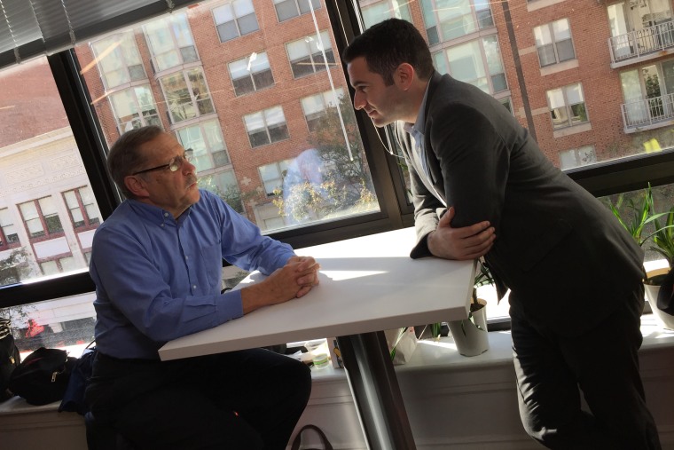 Ari Melber interviews an attendee of the Mission: Launch Rebuilding Re-entry Hackathon on Oct. 31, 2015 in Washington D.C. (Photo by Stefanie Cargill)