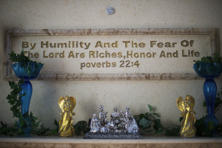 A biblical inscription is pictured in Dr. Benjamin Carson residence in Upperco, Md. on Nov. 27, 2014. (Photo by Mark Makela)