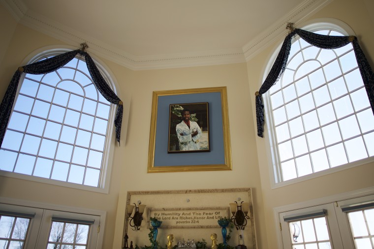Above the mantlepiece hangs a portrait of Dr. Benjamin Carson at his residence in Upperco, Md. on Nov. 27, 2014. (Photo by Mark Makela)