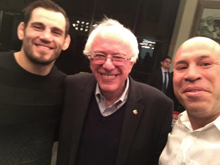 A selfie of Bernie Sanders and MMA fighters Jon Fitch and Wanderlei Silva, Nov. 8, 2015 in North Las Vegas. (MA Fighters Association Founder Rob Maysey)