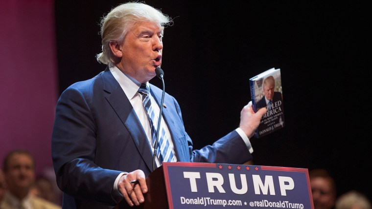 Republican presidential candidate Donald Trump talks about his book during a campaign stop at Iowa Central Community College on Nov. 12, 2015 in Fort Dodge, Iowa. (Photo by Scott Olson/Getty)