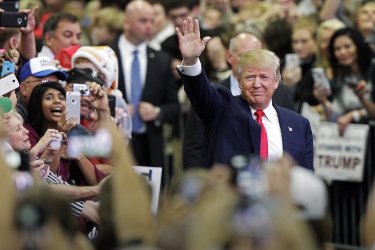 Republican presidential candidate Donald Trump enters to speak during a campaign stop, Nov. 16, 2015, in Knoxville, Tenn. (Photo by Wade Payne/AP)