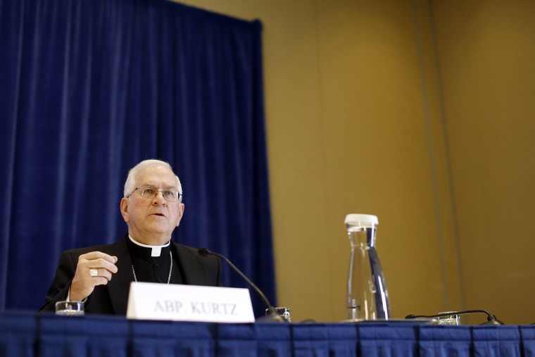 Archbishop Joseph Kurtz, of Louisville, Ky., president of the United States Conference of Catholic Bishops, speaks at a news conference during the USCCB's annual fall meeting, Nov. 16, 2015, in Baltimore. (Photo by Patrick Semansky/AP)