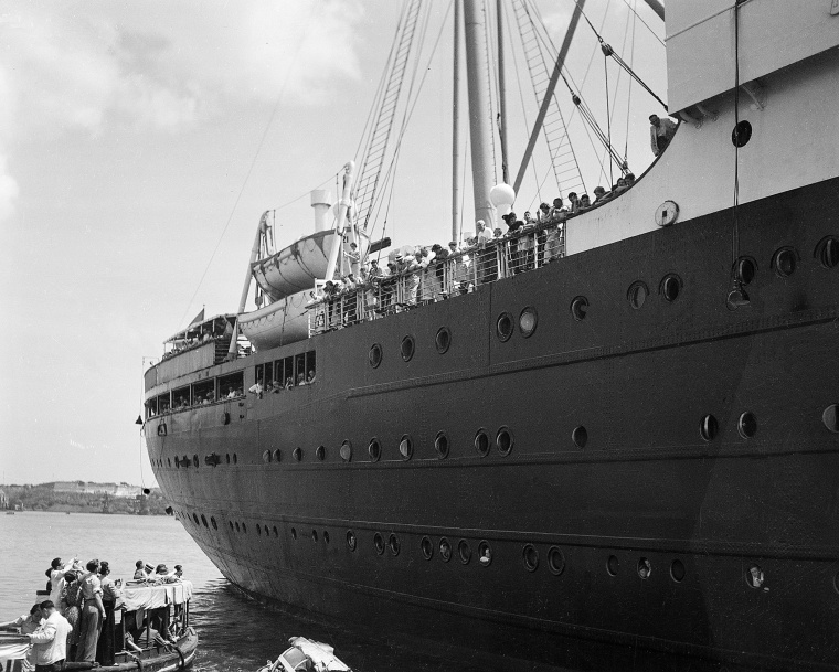 On June 1, 1939, the German liner St. Louis was denied entrance to the Havana, Cuba harbor. Carrying 917 German Jewish refugees, the ship was later denied entrance to the US and returned to Germany. (Photo by AP)