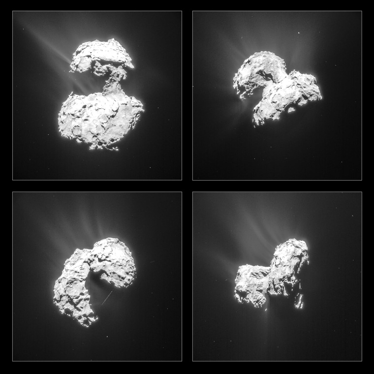Montage of four single-frame images of Comet 67P/C-G