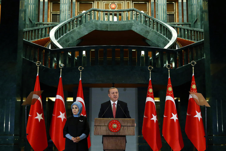 Turkish President Recep Tayyip Erdogan speaks during a meeting at the presidential palace in Ankara, Turkey, Nov. 24, 2015. (Photo by Kayhan Ozer/Pool/AP)