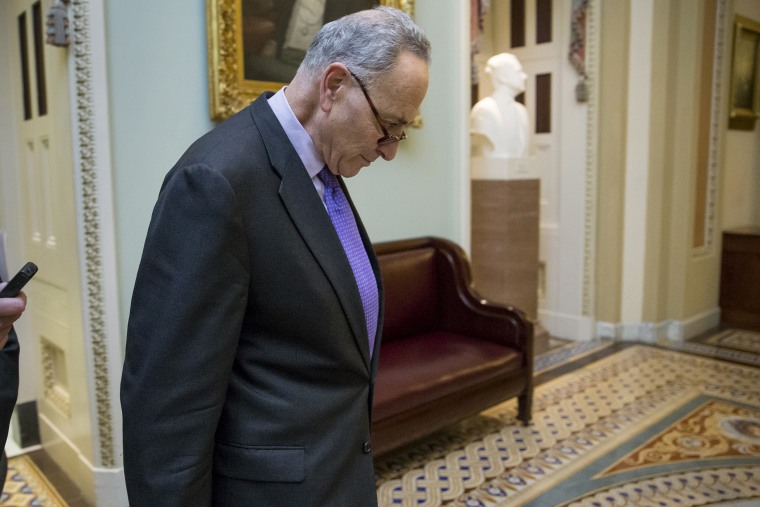 Sen. Chuck Schumer, D-N.Y., returns to the chamber after leading Senate Democrats in offering a series of gun control amendments to the budget bill, which the GOP-controlled Senate voted against, Dec. 3, 2015. (Photo by J. Scott Applewhite/AP)