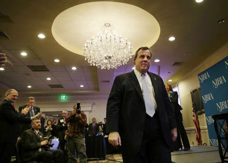 People applaud New Jersey Gov. Chris Christie after he addressed a gathering of New Jersey business leaders, Dec. 8, 2015, in East Windsor, N.J. (Photo by Mel Evans/AP)