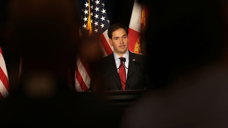 Republican presidential candidate Sen. Marco Rubio (R-FL) speaks to the media as he attends the Sunshine Summit conference being held at the Rosen Shingle Creek on Nov. 13, 2015 in Orlando, Fla. (Photo by Joe Raedle/Getty)