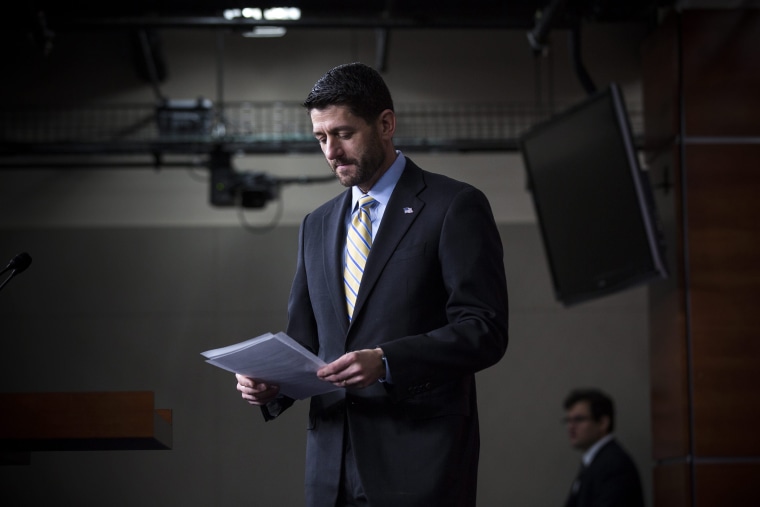 Speaker of the House Paul Ryan (R-Wis.) prepares to speak at his weekly media briefing inn the U.S. Capitol in Washington, D.C., on Dec. 10 2015. (Photo by Jim Lo Scalzo/EPA)