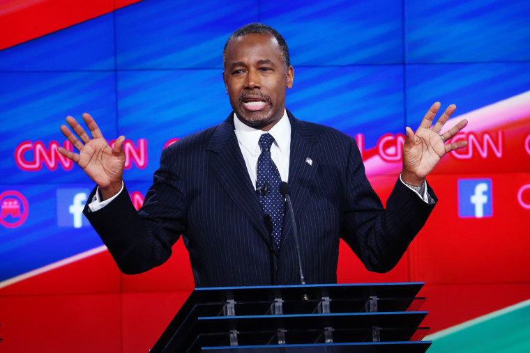 Republican presidential candidate Ben Carson speaks during the CNN Republican presidential debate on Dec. 15, 2015 in Las Vegas, Nev. (Photo by Justin Sullivan/Getty)