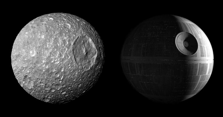 Saturn's moon Mimas compared to the Death Star