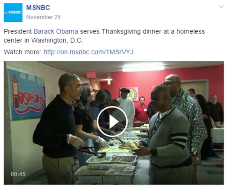 President Barack Obama serves Thanksgiving dinner at a homeless center in Washington, D.C.