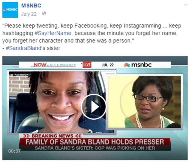 \"Please keep tweeting, keep Facebooking, keep Instagramming ... keep hashtagging ‪#‎SayHerName‬, because the minute you forget her name, you forget her character and that she was a person.\"