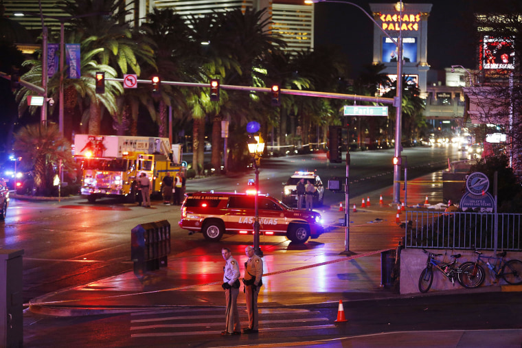 Police and emergency crews respond to the scene of a car accident along Las Vegas Boulevard, Dec. 20, 2015, in Las Vegas, Nev. (Photo by John Locher/AP)